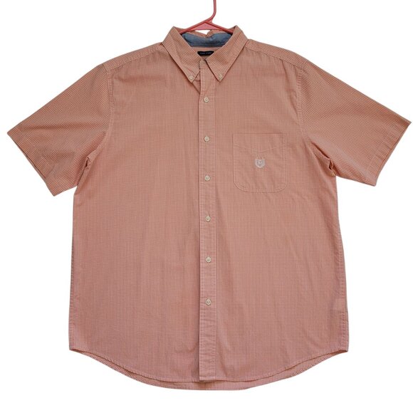 Chaps Men's Button-Down Short Sleeve Shirt Orange Checkered Easy Care Size L - Picture 1 of 8